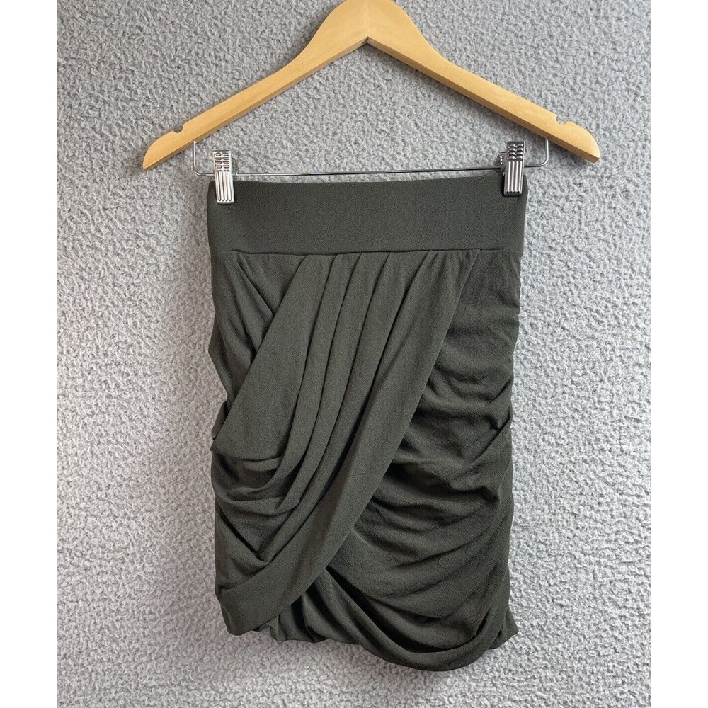 Express Mesh Skirt Womens Size XXS Green Asymmetrical Drape Front Layered Mini